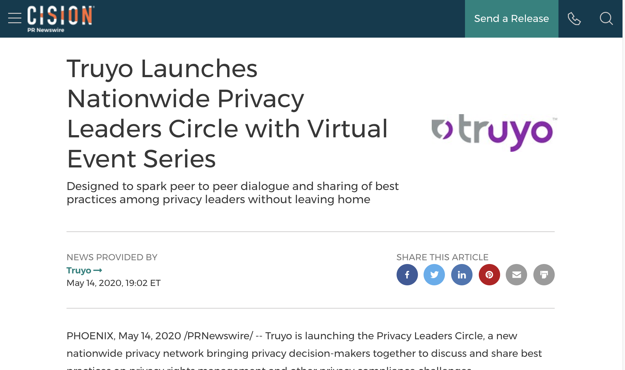Truyo Launches Nationwide Privacy Leaders Circle